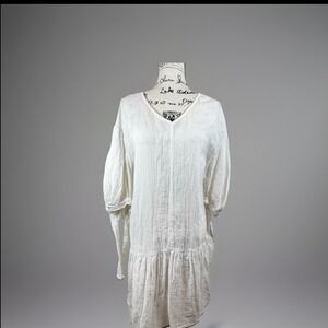 MNG White Gauze Mini Dress V-Neck Long Sleeve Tie Detail Size L‎